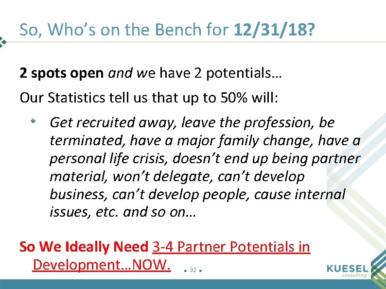 So, Who’s on the Bench for 12/31/18? 2 spots open and we have 2