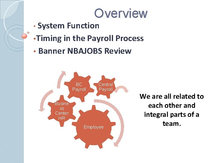 Overview • System Function • Timing in the Payroll Process • Banner NBAJOBS Review
