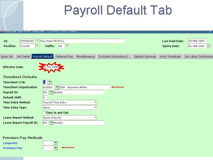Payroll Default Tab 