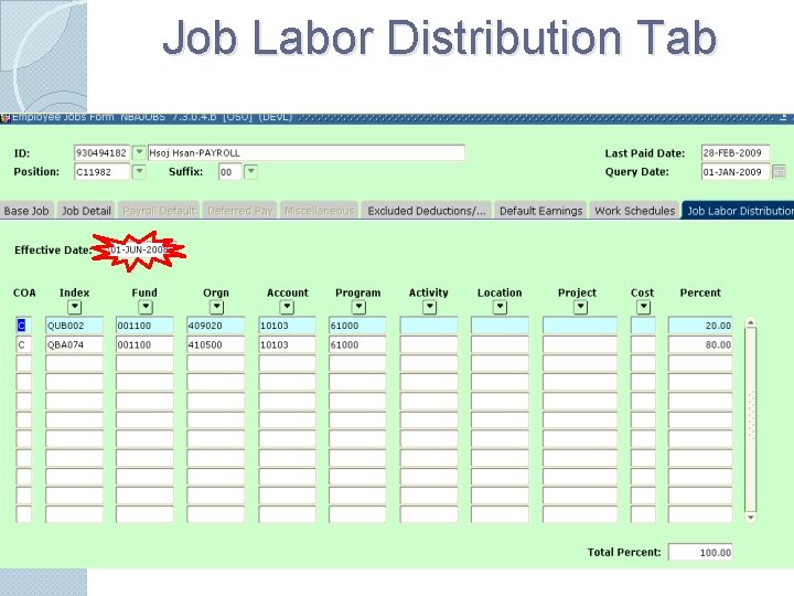 Job Labor Distribution Tab 