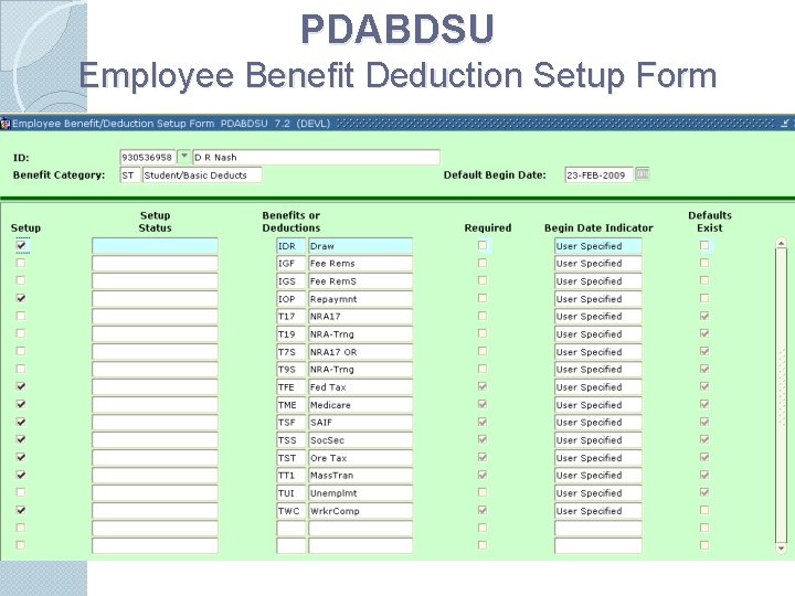 PDABDSU Employee Benefit Deduction Setup Form 