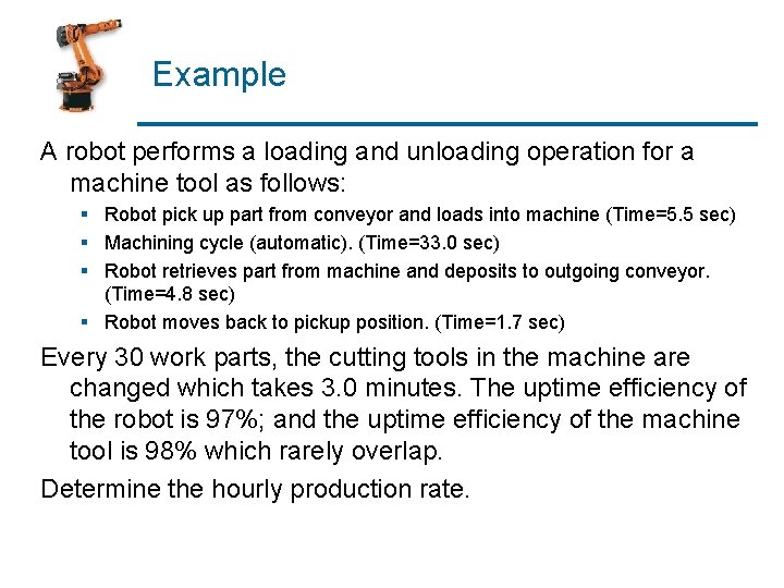 Example A robot performs a loading and unloading operation for a machine tool as