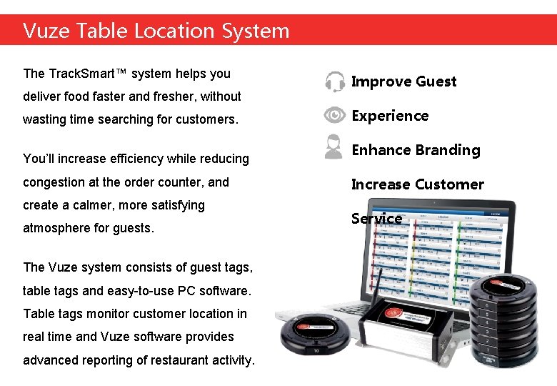 Vuze Table Location System The Track. Smart™ system helps you deliver food faster and