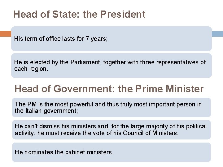 Head of State: the President His term of office lasts for 7 years; He