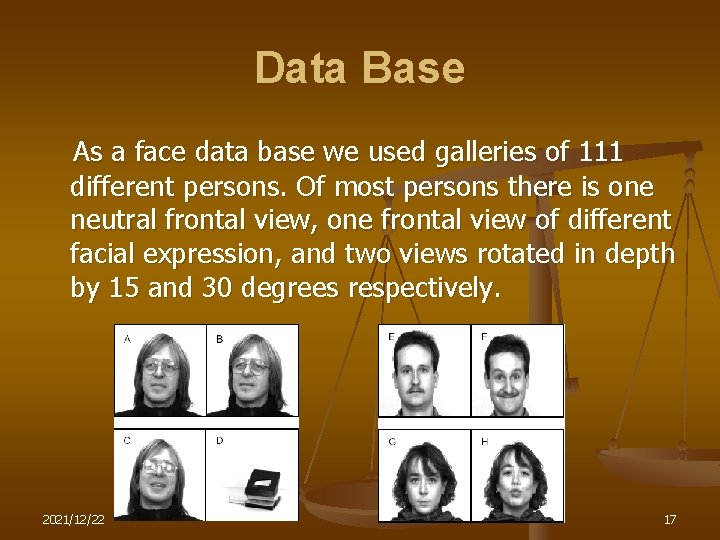 Data Base As a face data base we used galleries of 111 different persons.
