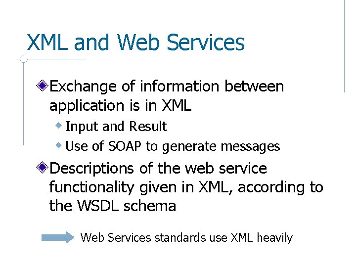 XML and Web Services Exchange of information between application is in XML w Input