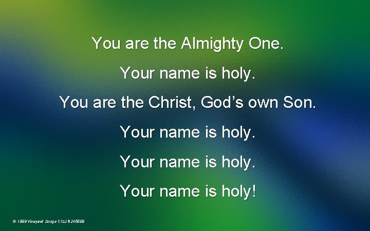 You are the Almighty One. Your name is holy. You are the Christ, God’s