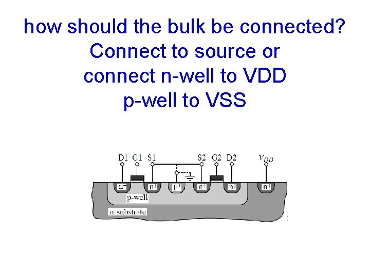 how should the bulk be connected? Connect to source or connect n-well to VDD