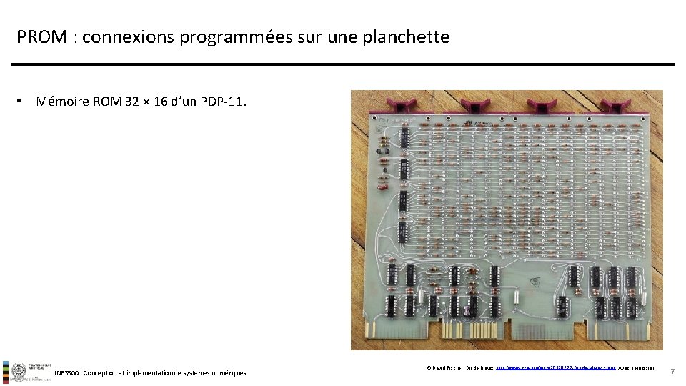 PROM : connexions programmées sur une planchette • Mémoire ROM 32 × 16 d’un
