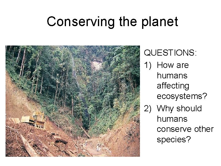 Conserving the planet QUESTIONS: 1) How are humans affecting ecosystems? 2) Why should humans