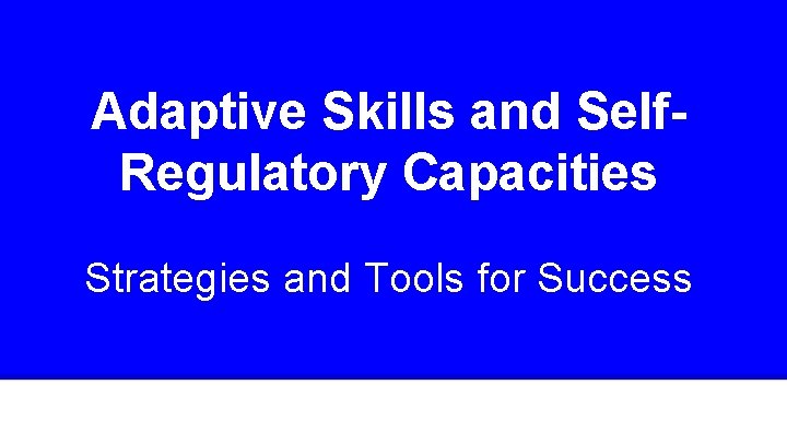 Adaptive Skills and Self. Regulatory Capacities Strategies and Tools for Success 