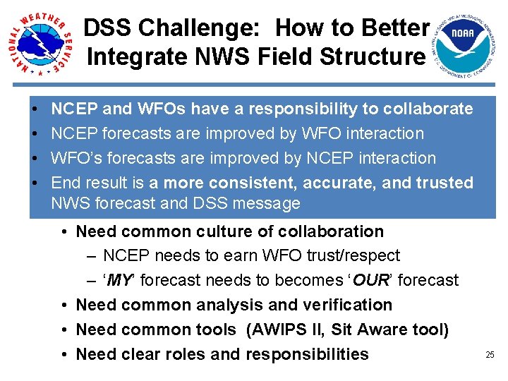 DSS Challenge: How to Better Integrate NWS Field Structure • • NCEP and WFOs