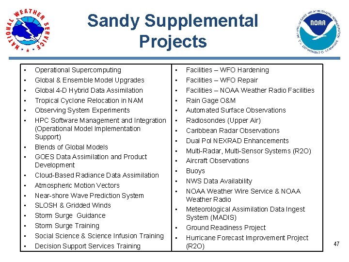 Sandy Supplemental Projects • • • • Operational Supercomputing Global & Ensemble Model Upgrades