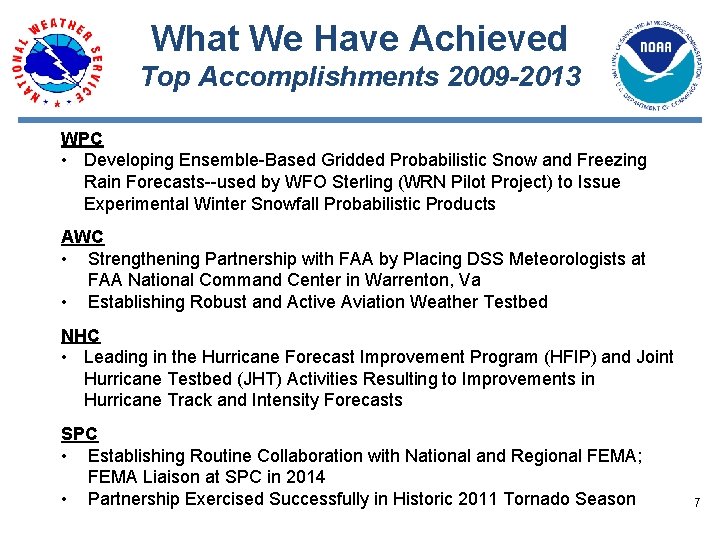 What We Have Achieved Top Accomplishments 2009 -2013 WPC • Developing Ensemble Based Gridded