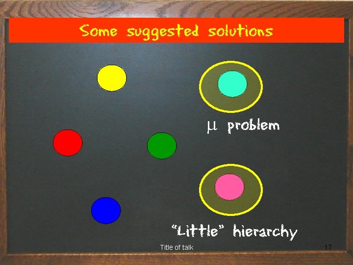 Some suggested solutions m problem “Little” hierarchy Title of talk 17 