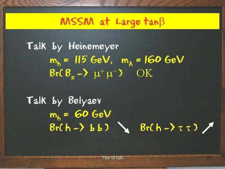 MSSM at Large tanb Talk by Heinemeyer mh = 115 Ge. V, m. A