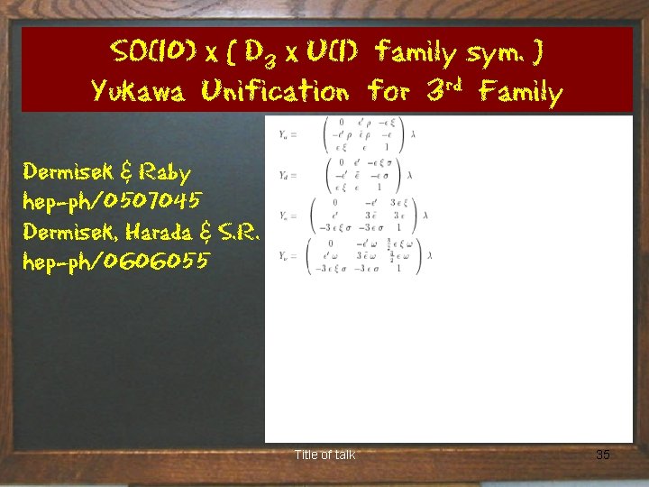 SO(10) x [ D 3 x U(1) family sym. ] Yukawa Unification for 3