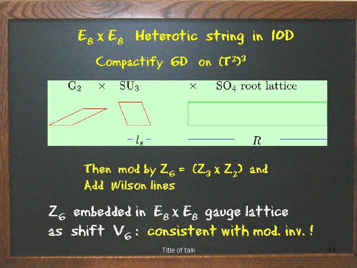 E 8 x E 8 Heterotic string in 10 D Compactify 6 D on