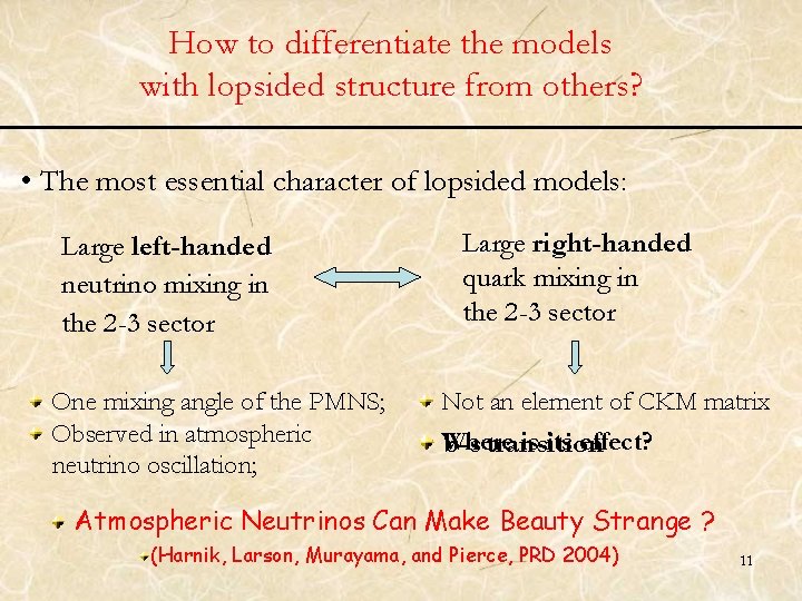 How to differentiate the models with lopsided structure from others? • The most essential