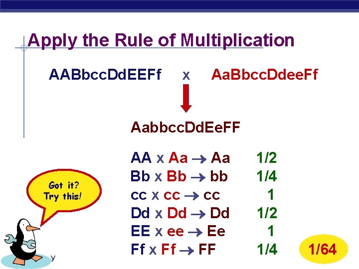 Apply the Rule of Multiplication AABbcc. Dd. EEFf x Aa. Bbcc. Ddee. Ff Aabbcc.