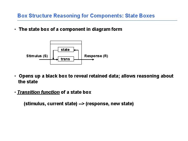 Box Structure Reasoning for Components: State Boxes • The state box of a component