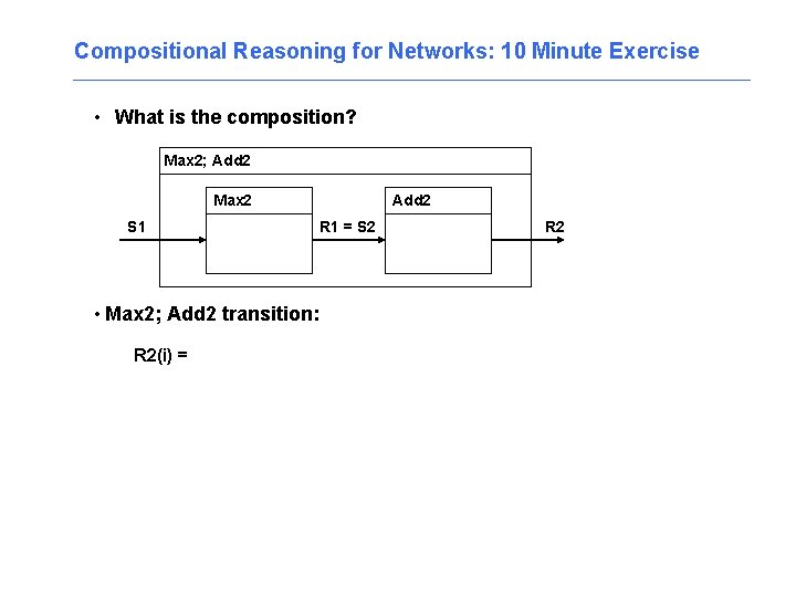 Compositional Reasoning for Networks: 10 Minute Exercise • What is the composition? Max 2;