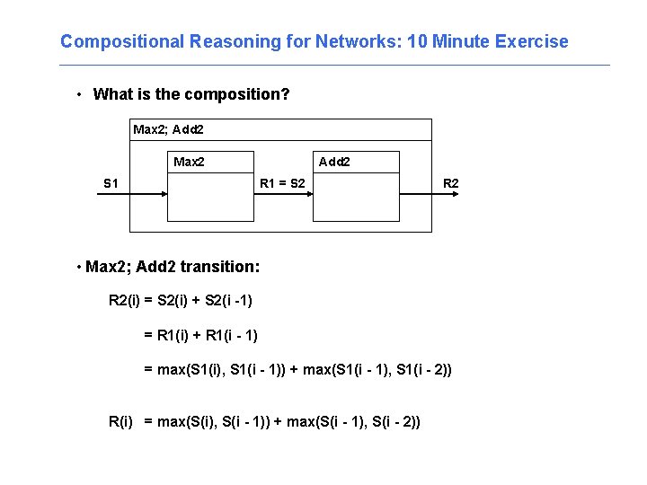 Compositional Reasoning for Networks: 10 Minute Exercise • What is the composition? Max 2;