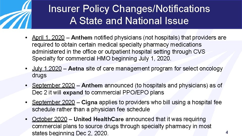 Insurer Policy Changes/Notifications A State and National Issue • April 1, 2020 – Anthem