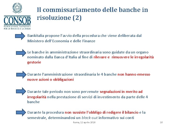 Il commissariamento delle banche in risoluzione (2) Bankitalia propone l’avvio della procedura che viene