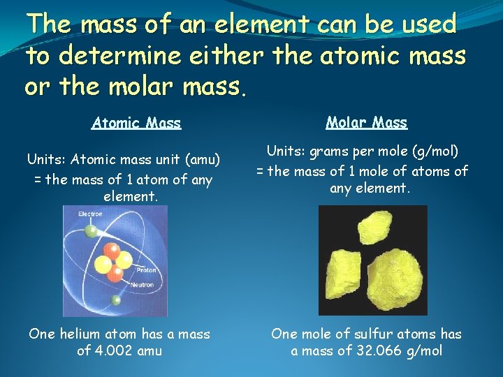 The mass of an element can be used to determine either the atomic mass
