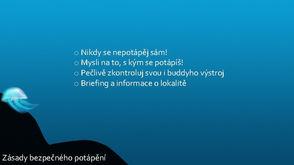 o Nikdy se nepotápěj sám! o Mysli na to, s kým se potápíš! o