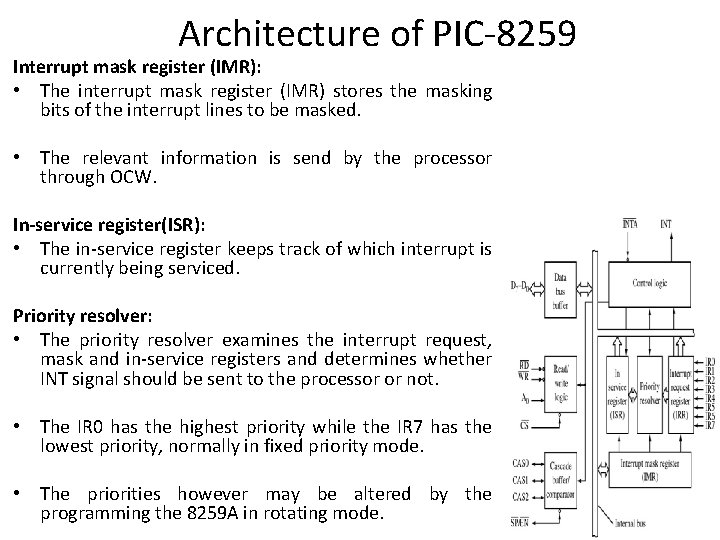 Architecture of PIC-8259 Interrupt mask register (IMR): • The interrupt mask register (IMR) stores Architecture of PIC-8259 Interrupt mask register (IMR): • The interrupt mask register (IMR) stores