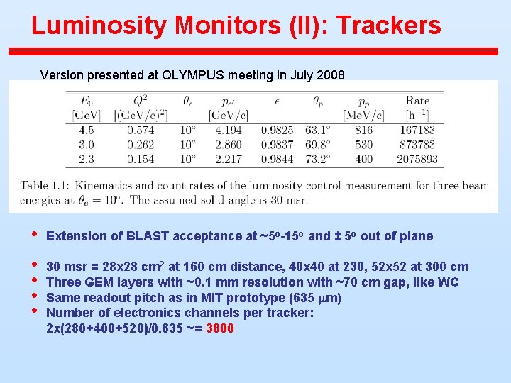 Luminosity Monitors (II): Trackers Version presented at OLYMPUS meeting in July 2008 • Extension