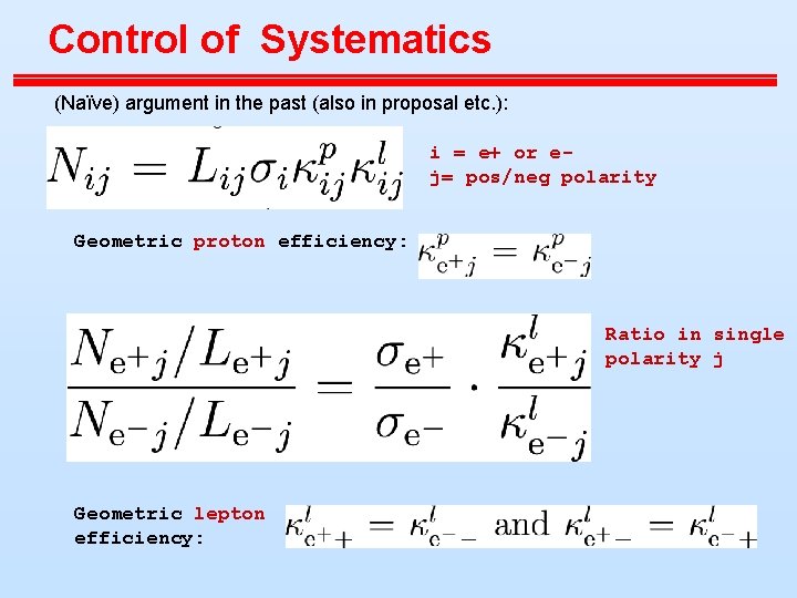 Control of Systematics (Naïve) argument in the past (also in proposal etc. ): i