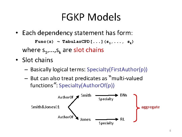 FGKP Models • Each dependency statement has form: Func(x) ~ Tabular. CPD[. . .