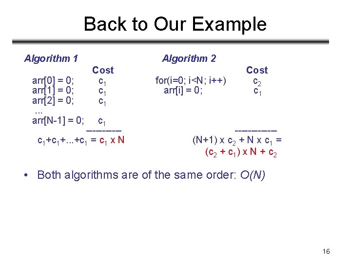 Back to Our Example Algorithm 1 arr[0] = 0; arr[1] = 0; arr[2] =