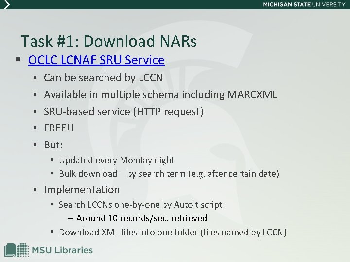 Task #1: Download NARs § OCLC LCNAF SRU Service § Can be searched by