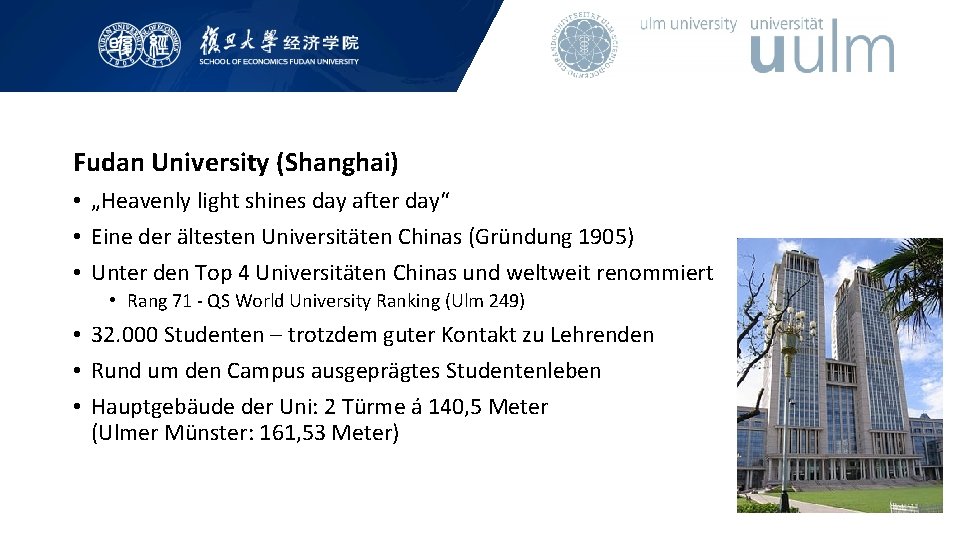 Fudan University (Shanghai) • „Heavenly light shines day after day“ • Eine der ältesten