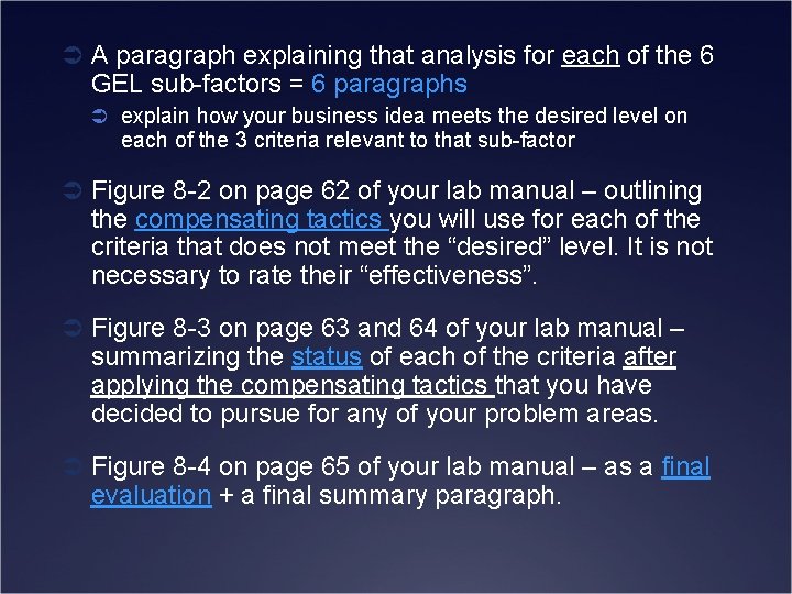 Ü A paragraph explaining that analysis for each of the 6 GEL sub-factors =