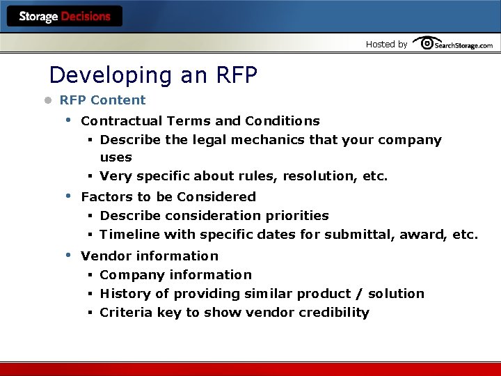 Hosted by Developing an RFP l RFP Content • Contractual Terms and Conditions §