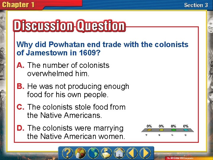 Why did Powhatan end trade with the colonists of Jamestown in 1609? A. The