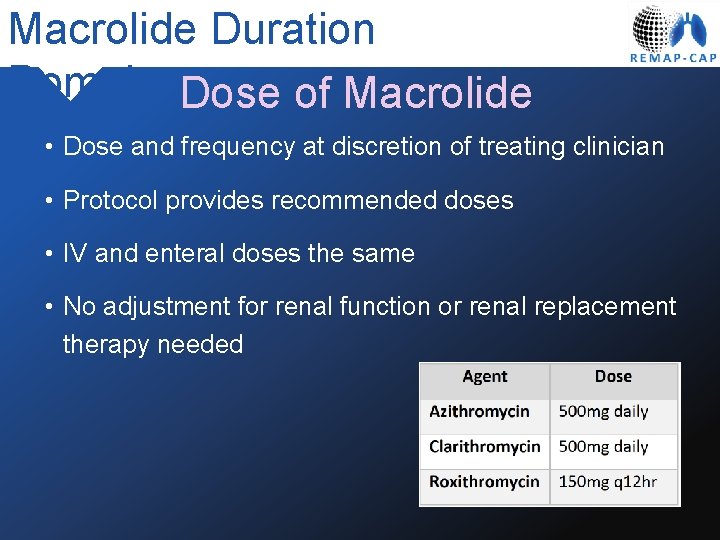Macrolide Duration Domain Dose of Macrolide • Dose and frequency at discretion of treating