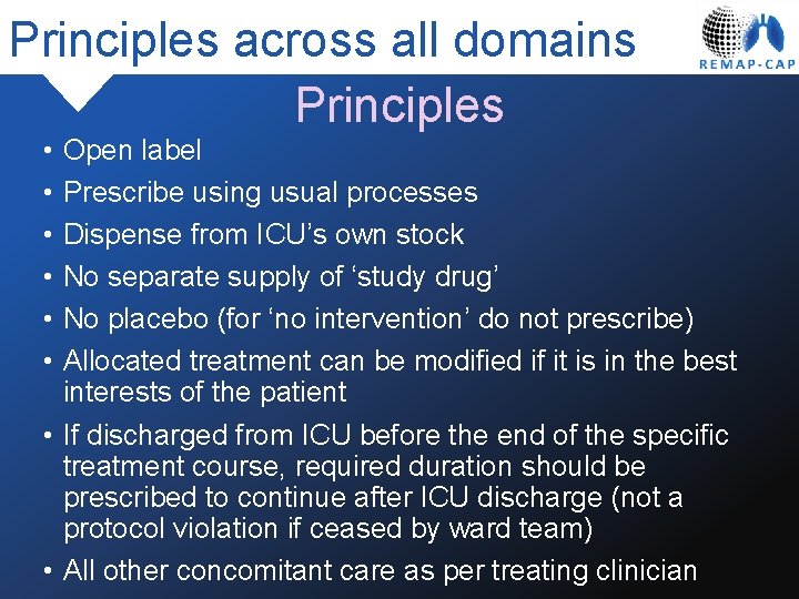 Principles across all domains Principles • • • Open label Prescribe using usual processes