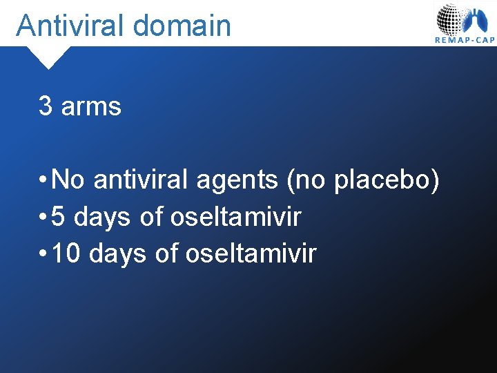 Antiviral domain 3 arms • No antiviral agents (no placebo) • 5 days of