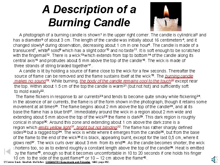A Description of a Burning Candle A photograph of a burning candle is shown