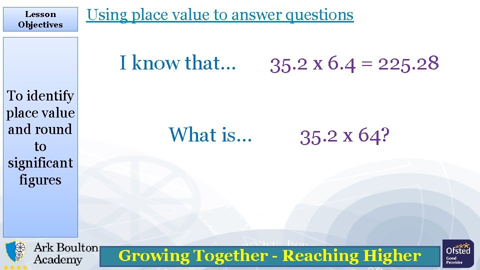 Lesson Objectives Using place value to answer questions I know that… To identify place