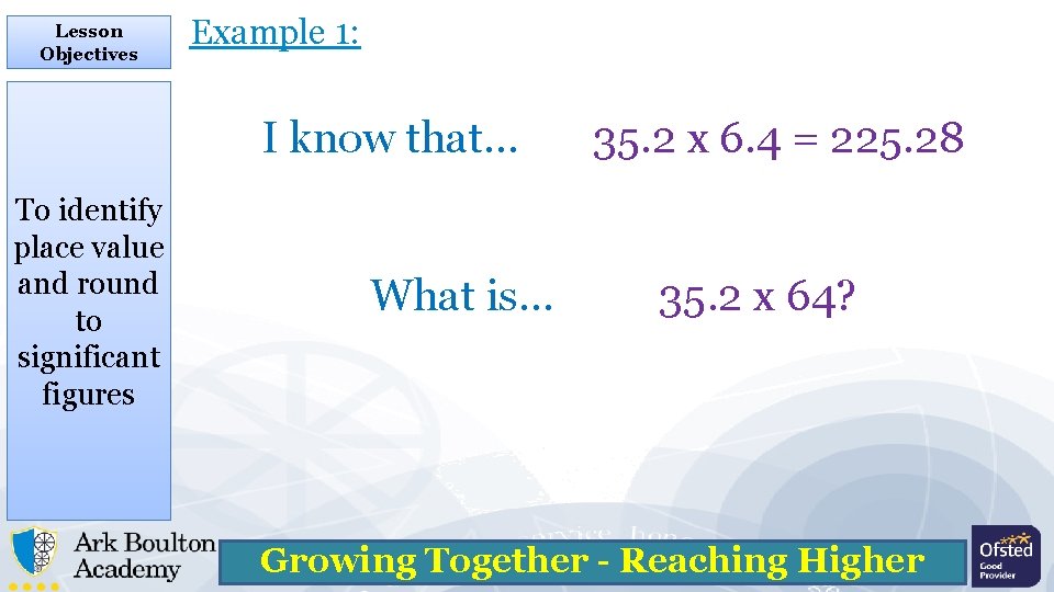 Lesson Objectives Example 1: I know that… To identify place value and round to
