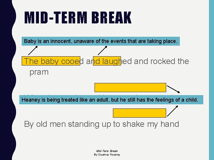 MID-TERM BREAK Baby is an innocent, unaware of the events that are taking place.