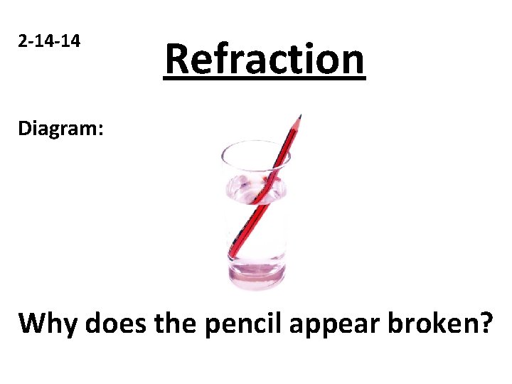 2 -14 -14 Refraction Diagram: Why does the pencil appear broken? 