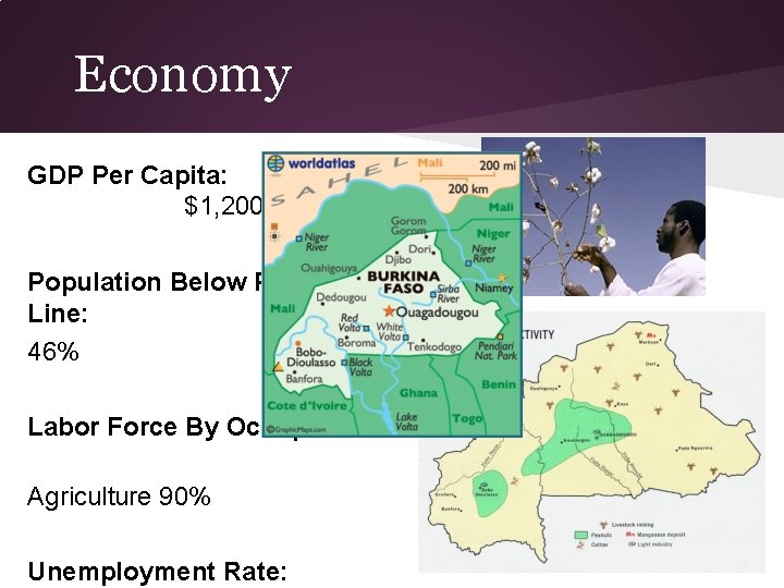 Economy GDP Per Capita: $1, 200 (USD) Population Below Poverty Line: 46% Labor Force